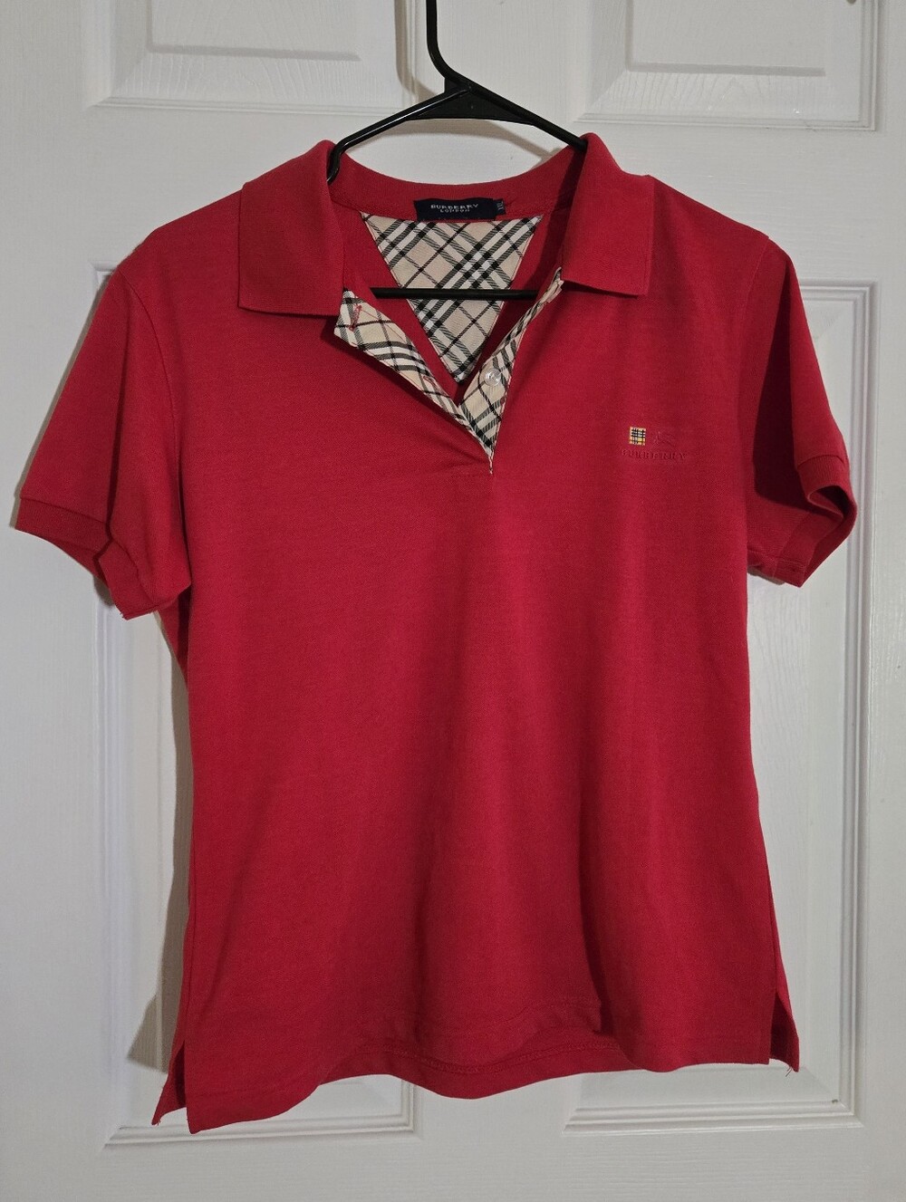 Burberry Red Polo Shirt with Signature Check Trim
